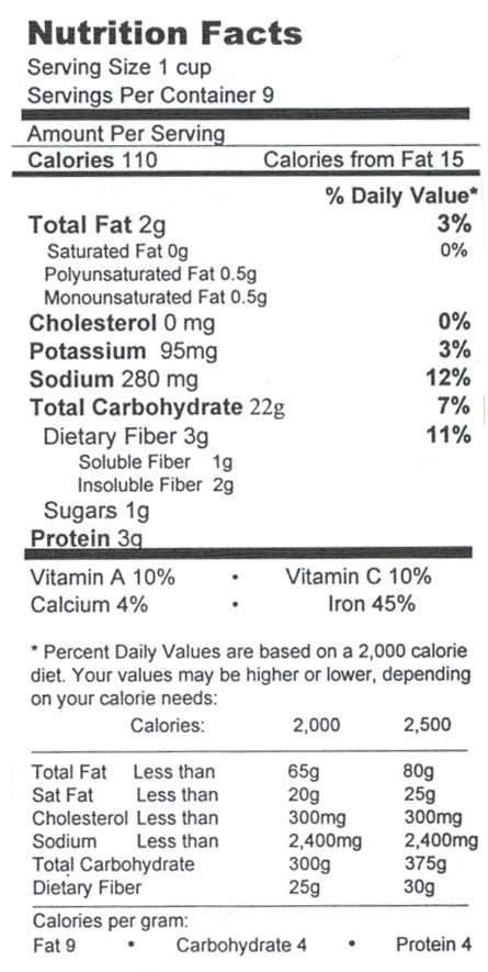 Picture of a USDA food label